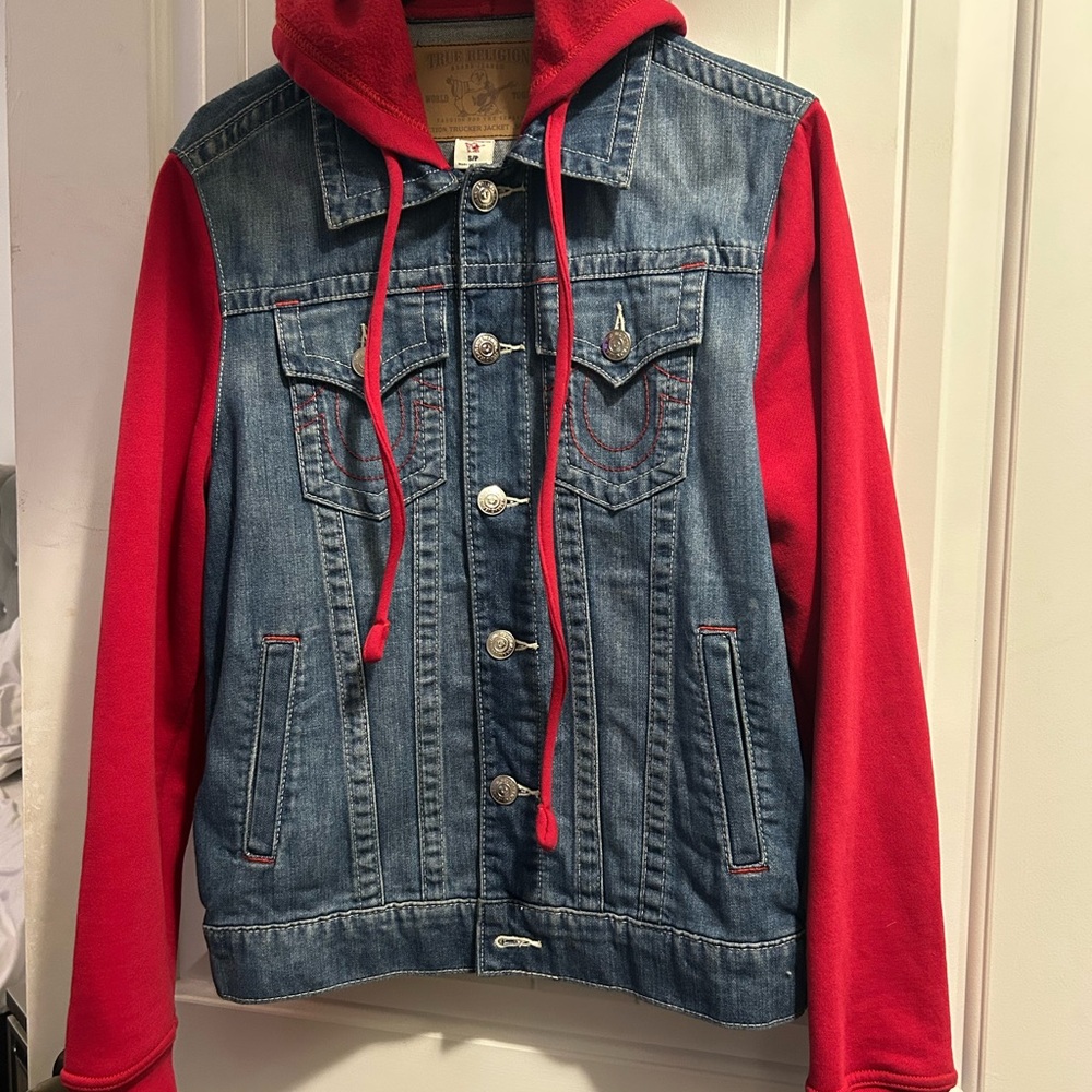 True Religion Denim Jacket with Red Hoodie